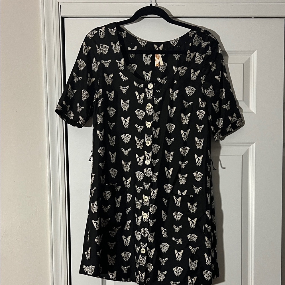 Maeve Black Dress with White dog Pattern